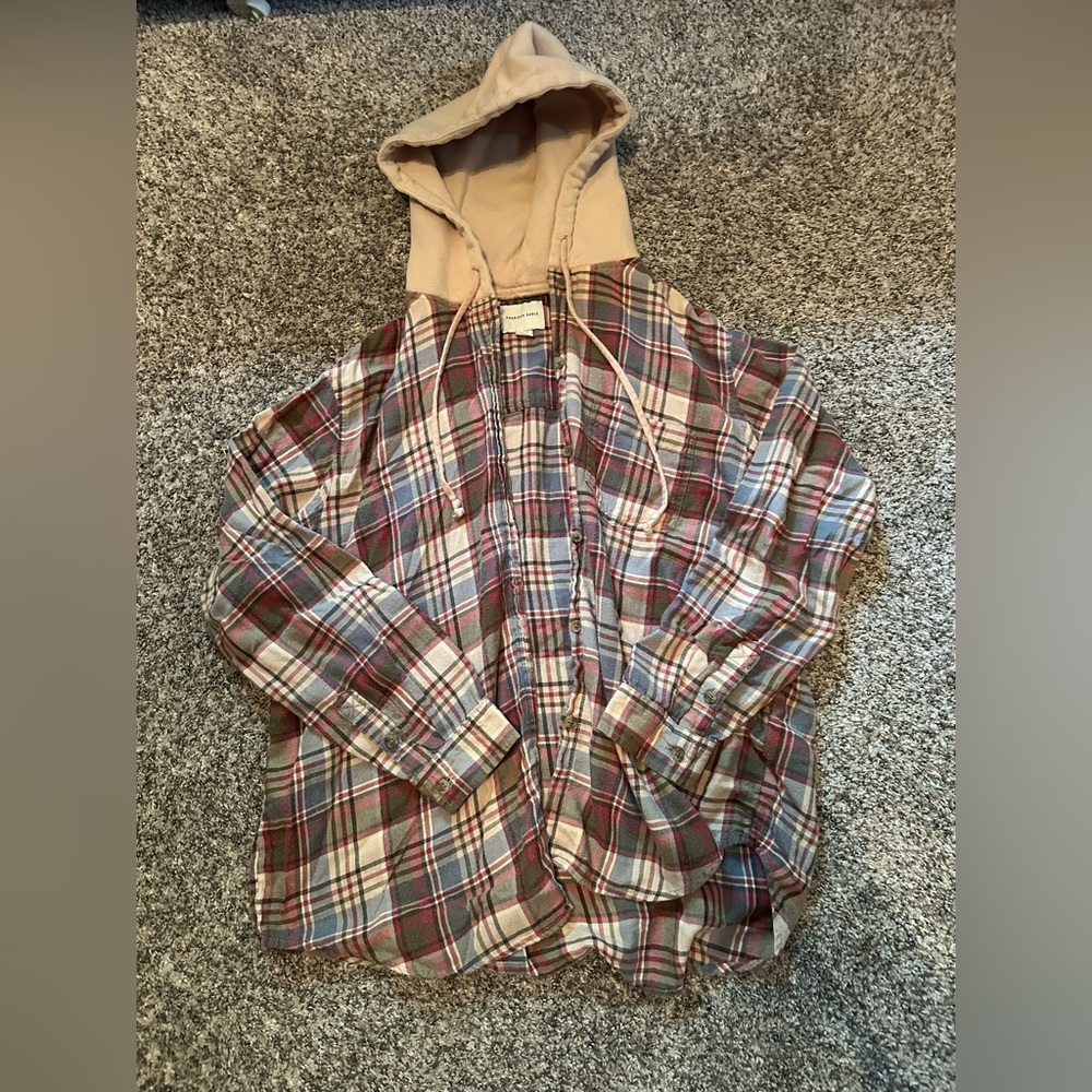 American Eagle Outfitters Plaid Long Sleeve Hoodie